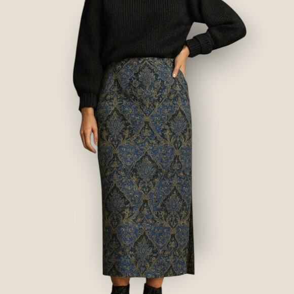 Talbots Vintage Silk Wool Skirt 10 Paisley Floral Midi Straight Classic Cottage - Picture 1 of 11